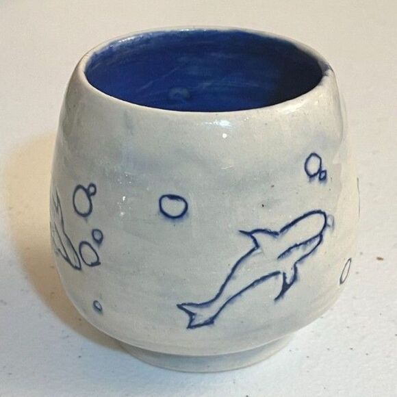 Handmade Ceramic Dolphin Bubbles Cup - Picture 4 of 4